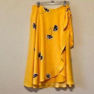 Floral Wrap Skirt Midi Yellow
